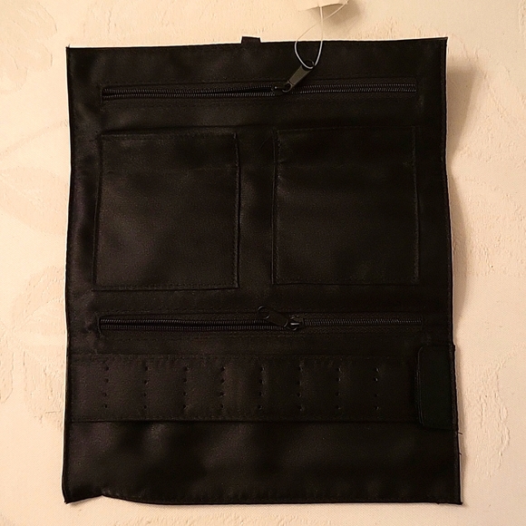 NEW Faux Leather Jewelry Wrap/Travel Case! Black with Silver K Monogram - Picture 5 of 10